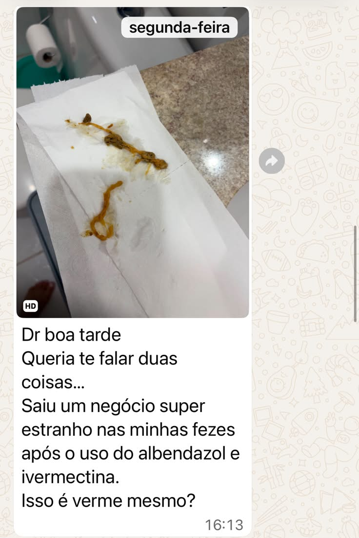 Mensagem de paciente relatando eliminação após o protocolo